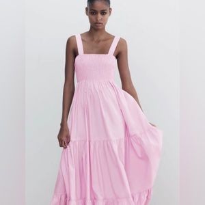 Zara maxi pink poplin dress